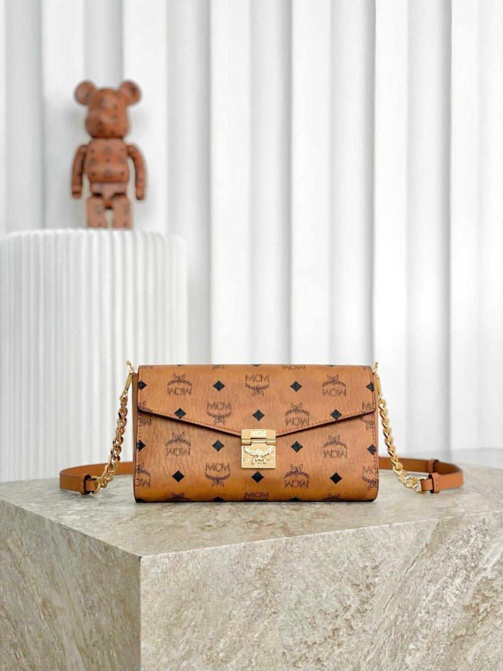 MCM Tan Monogram Clutch with Gold Accent - Picture 8 of 9